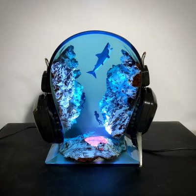 Resin Epoxy- Headphone Stand LED RGB-Night light, Epoxy Lamp-Gift for Gamer-Epoxy Resin Wood Rustic Table Lamp