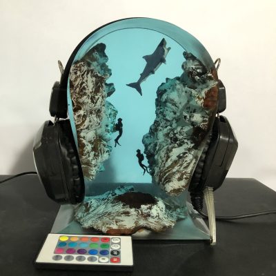 Resin Epoxy- Headphone Stand LED RGB-Night light, Epoxy Lamp-Gift for Gamer-Epoxy Resin Wood Rustic Table Lamp