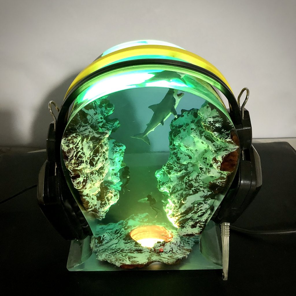 Resin Epoxy- Headphone Stand LED RGB-Night light, Epoxy Lamp-Gift for Gamer-Epoxy Resin Wood Rustic Table Lamp