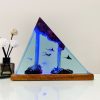 Epoxy Resin Ocean Lamp, Manta Rays and Jellyfish with Diver in Atlantic, Scuba diving, Epoxy and Wooden Night Lights, Home decor unique gift