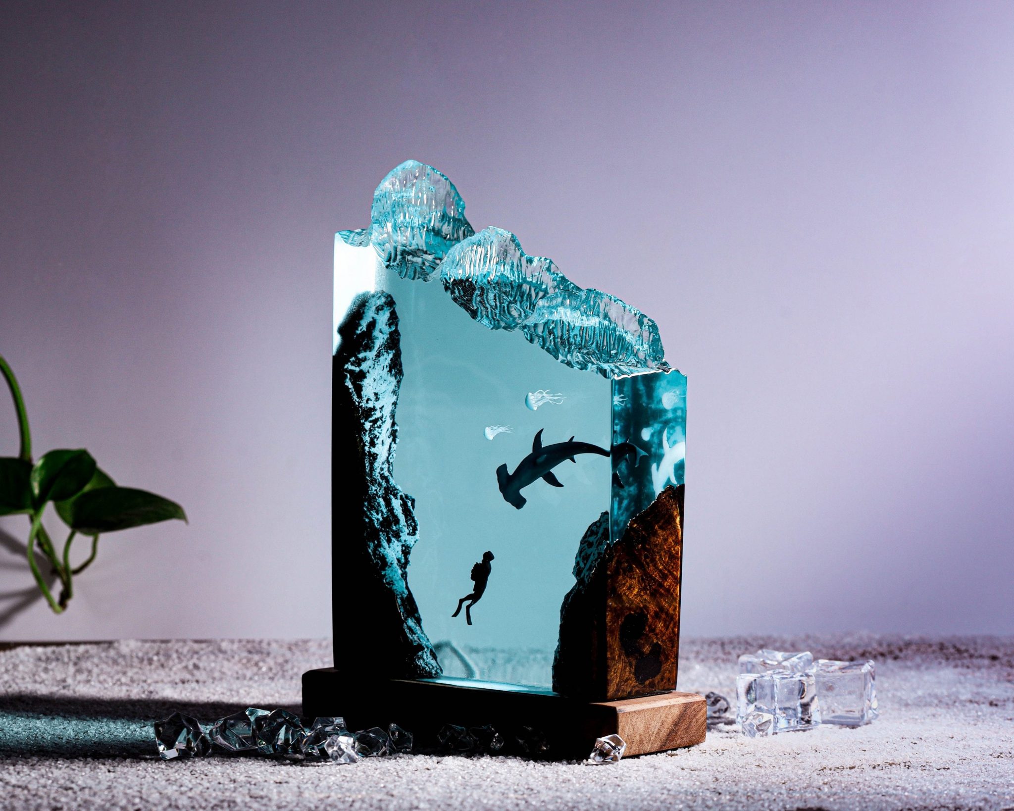 Hammerhead Shark & Diver Epoxy Resin Lamp Resin Lamps Store