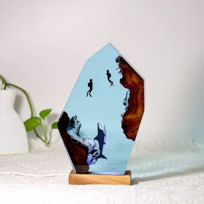 Shark and Couple Diver Epoxy Resin Lamp