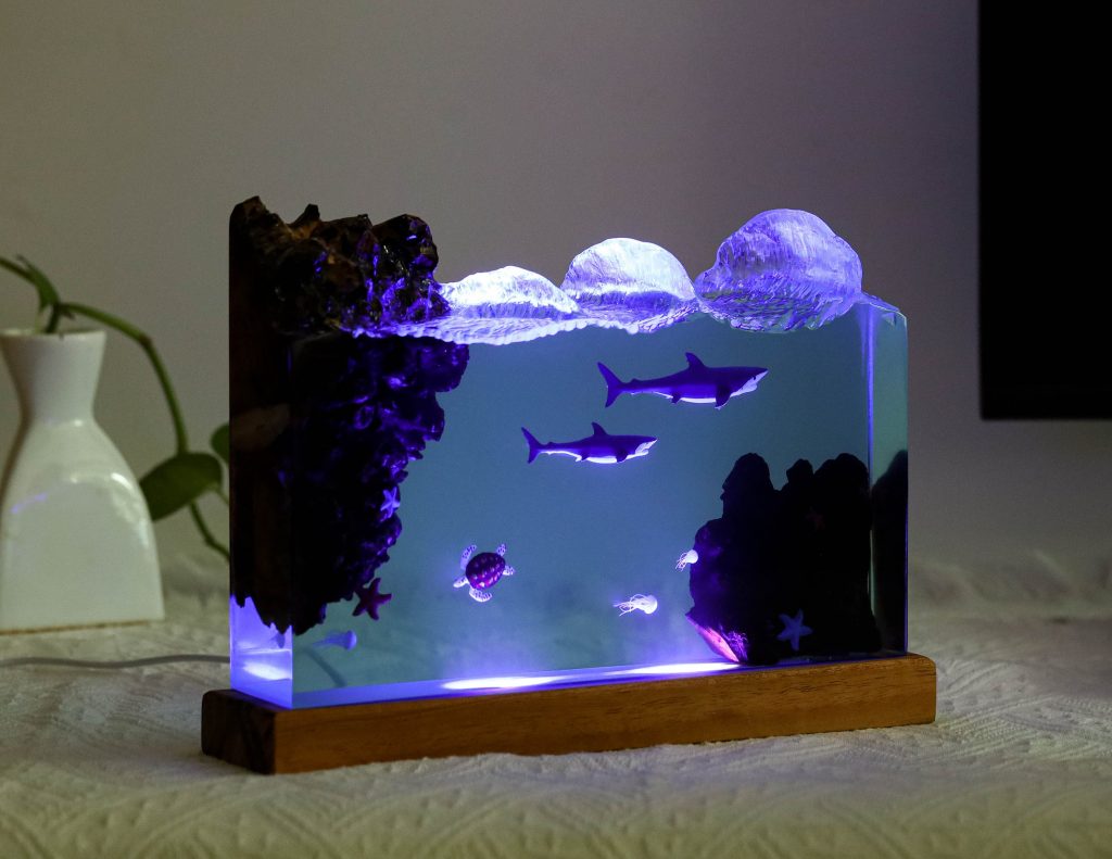 Shark Resin Night Light, Sea Turtle night lamps,  decorations, Resin diver lamp, Lamps for tables,  Gifts for son
