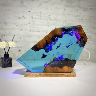 Rays and divers night lights,Epoxy Resin table lamp,Ocean Resin lamp,Home decor unique gift,handmade gifts,Gift for him