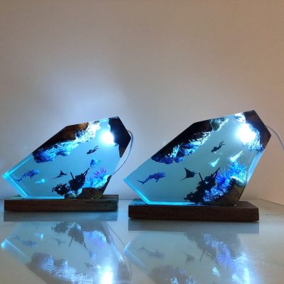 Whale Shark and Octopus Epoxy Resin Lamp