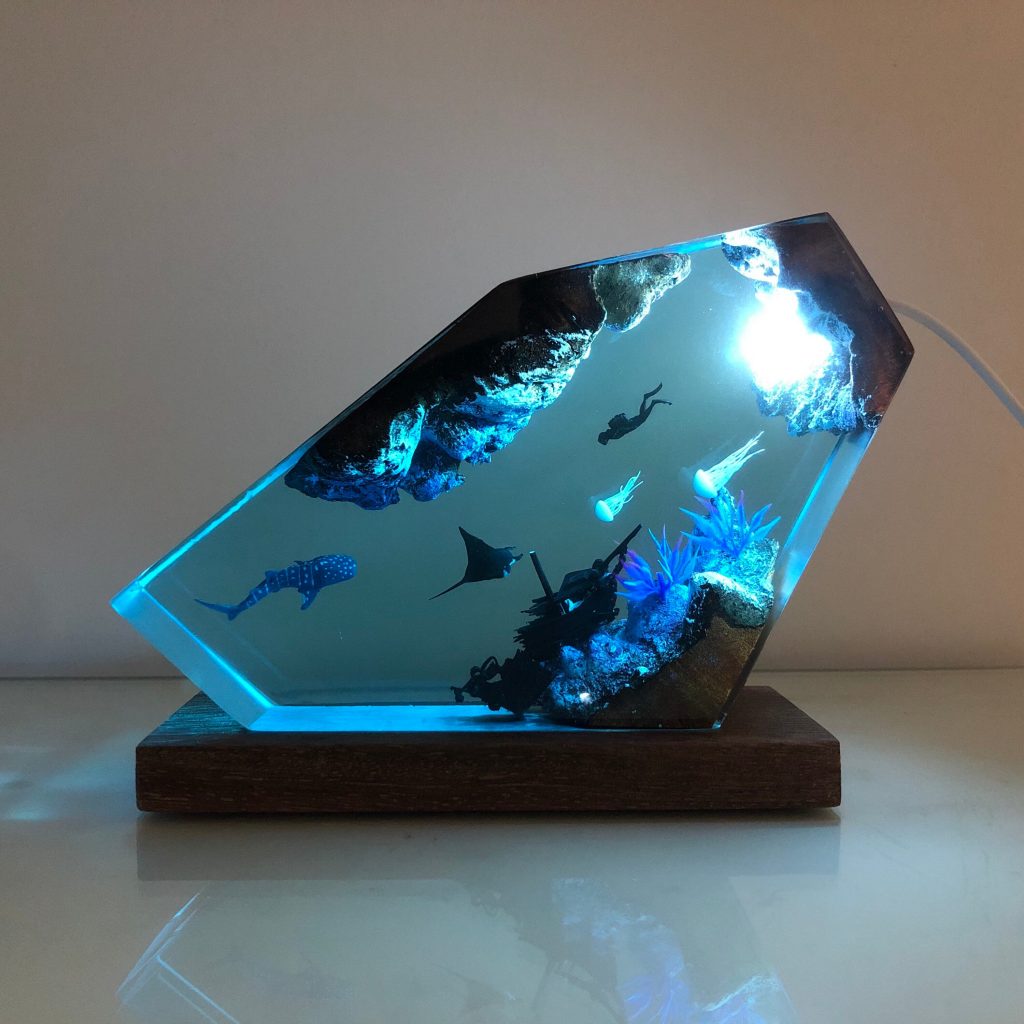 Whale Shark and Octopus Epoxy Resin Lamp