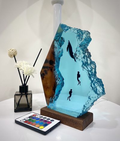 Humpback and Couple Diver Epoxy Resin Lamp