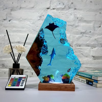Ocean creatures swim in the coral reef - Night light-Epoxy Resin Ocean Lamp - GreatWhite Shark- Jellyfish and Nemo, Turtle - Home decor