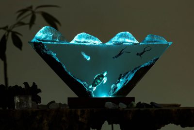 Sea Turtle And Couple Divers Epoxy Resin Lamp Night Light