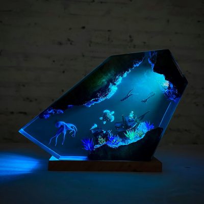Octopus and Diver Ocean Epoxy Resin Lamp