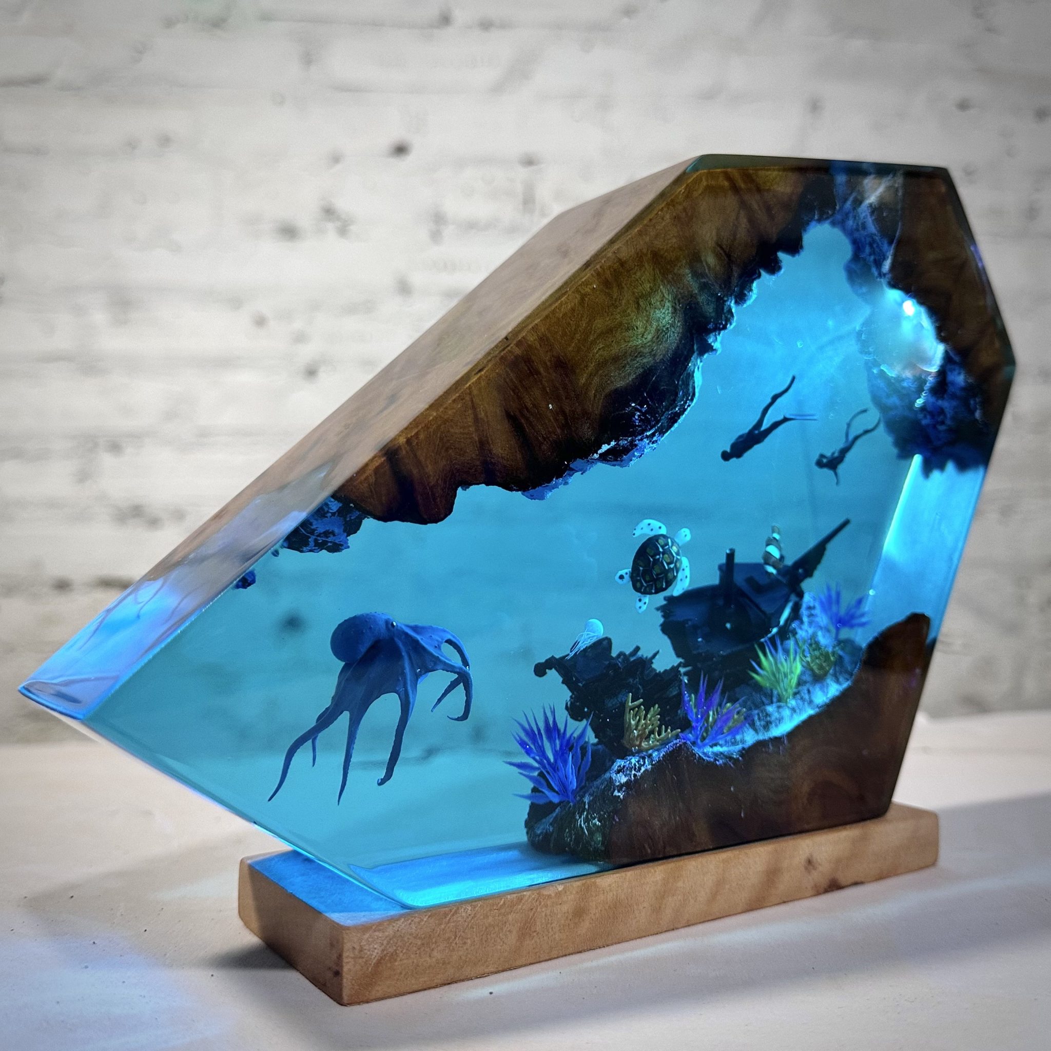 Octopus and Diver Ocean Epoxy Resin Lamp Resin Lamps Store