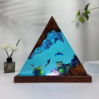 Dolphin and Diver Epoxy Resin Lamp
