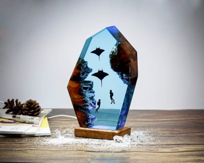 Manta Rays And Divers Epoxy Resin Lamp