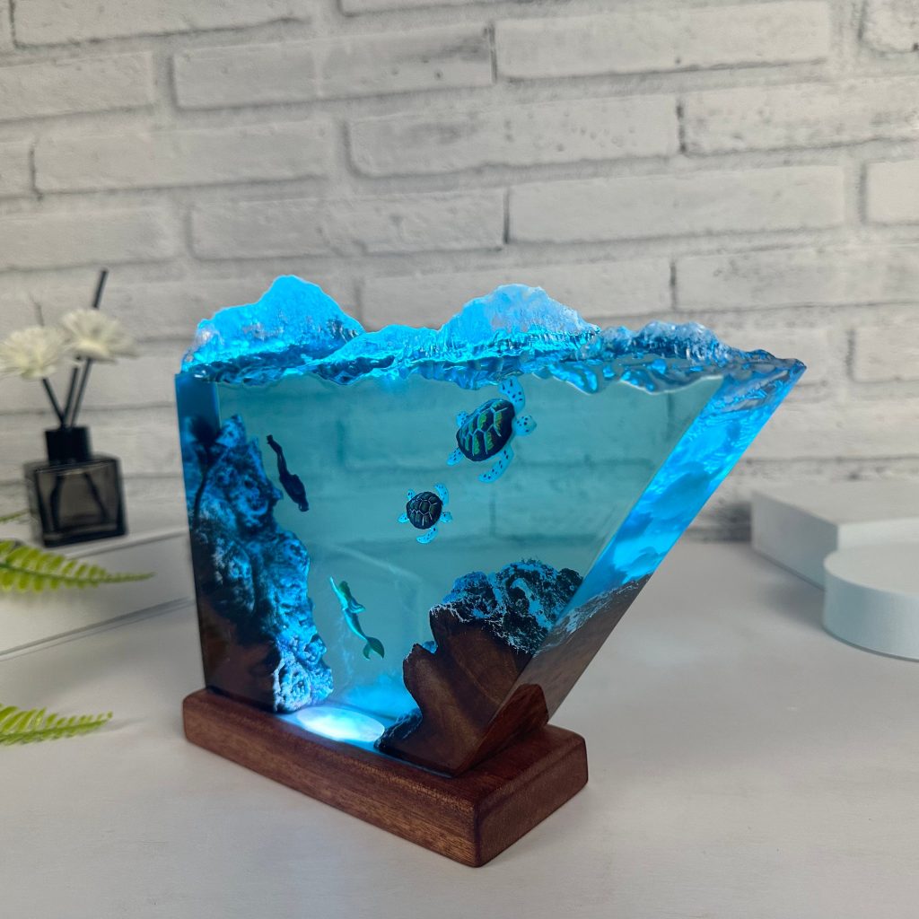 Mermaid Epoxy Resin Night Light,Resin turtle lamp,Epoxy Resin Table Lamp,Free diving,gift for her,Valentine gifts,Home decor,Kid gifts