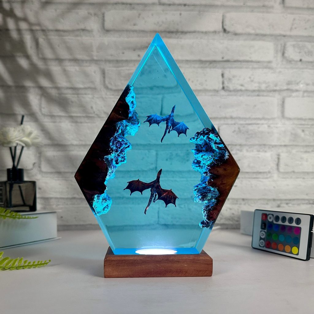 Ice Dragon & Fire Dragon Epoxy Resin Lamp