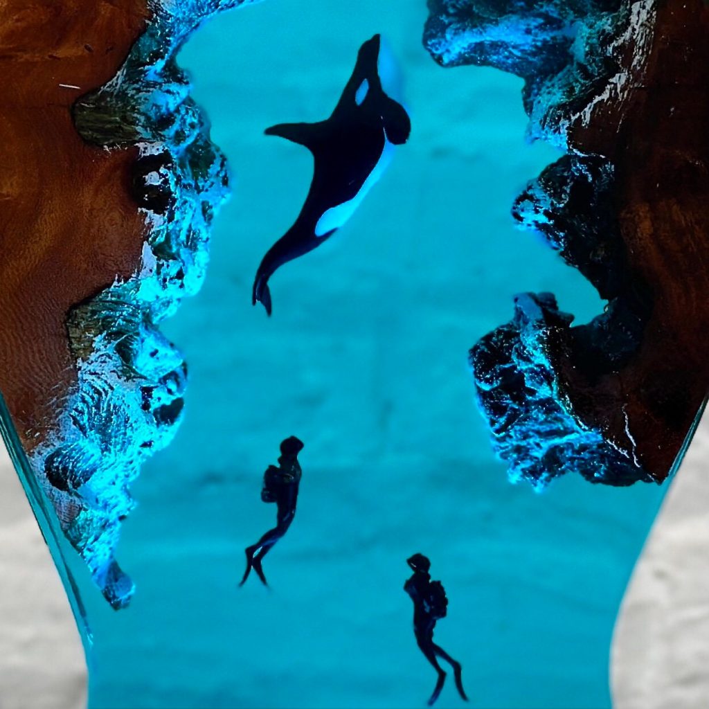 Resin art lamp, Orca shark Headphone stand led, headphone customized night light, handmade gift