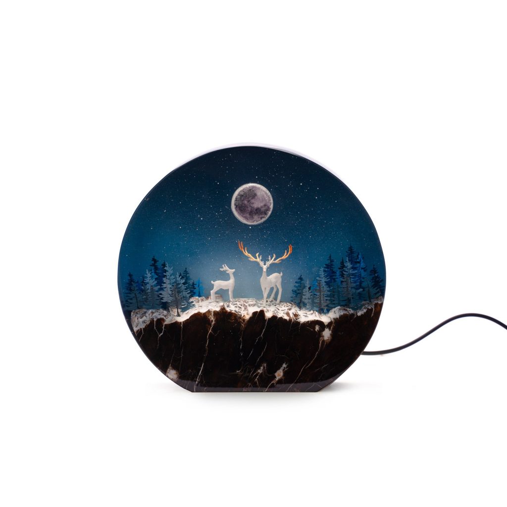 Epoxy Resin Dusk Deers Bedroom Lamp - Deers and Snow Forest Table Lamp - Unique Vintage Art Home Decor Gift