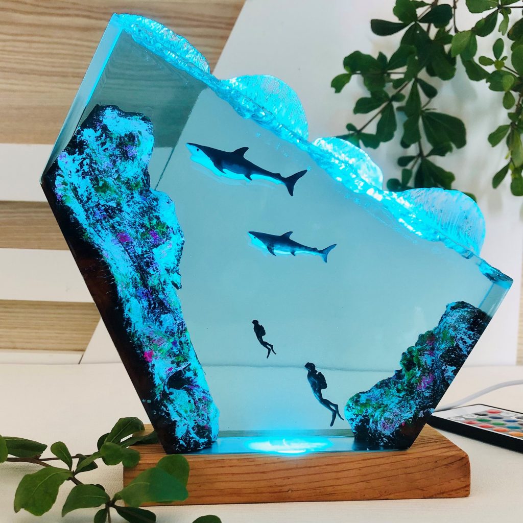 Mother and Baby Sharks Epoxy Resin Lamp